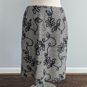Women's Vintage Talbots Wool Blend Floral Pencil Skirt Black Grey 12